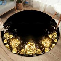 Gold Rose Round Carpet Romantic Flowers Area Rug for Living Room Bedroom Non-Slip Floor Mat Comfy Floral Carpets Indoor Doormat 60cm by 60cm