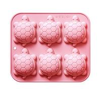 6 Consecutive Turtle Shaped Silicone Mold Cartoon Tortoise Chocolate Mold Candy Pudding Ice Cube Tray Handmade Soap Cake Mold rožinė