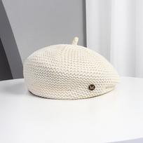 Elegant Breathable M Letter Beret Hollow Knitting Adjustable Newsboy Cap Casual Summer Tourism Beret for Women Girls balta