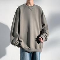 Men's Long-sleeved Sweater Loose and Versatile Casual Round Neck Pullover Bottoming Shirt Solid Color Boys On Clothes S