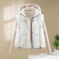 hooded vest autumn and winter vest down cotton, vest women thickened loose sleeveless M