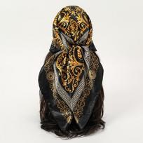 Šilkinė skara, kvadratinė skarelė moterims, raštuota galvos juosta, foulard, satininis hidžabas, plaukų juostelės, kaklaskarė, moteriški galvos apdangalai, bandana 90x90cm black