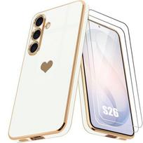 Silicone Case - BOOLING - for Samsung Galaxy S26 - White Heart Pattern Anti-Scratch - 2 Tempered Glasses balta