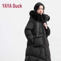 YAYA Women's Winter Faux Fur Hooded Down Jacket L