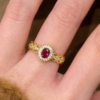 Xiaohongshu Vintage Ruby Ring for Women - Retro, Exquisite Design Adjustable Open Size