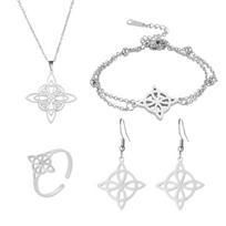 Witches Knot Necklace Earring Ring Double Layer Chain Bracelets Irish Jewelry