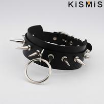 Exaggerated Harajuku Style O-ring Collar Necklace Spiked Rivet Chain for Nightclub Bar Street Fashion juoda