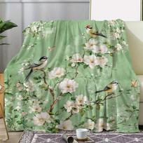 1pc Vintage Floral & Bird Print Flannel Blanket - Soft Warm All-Season Throw for Sofa Bed Car Camping Office, Cozy Gift with Nat 75x90cm
