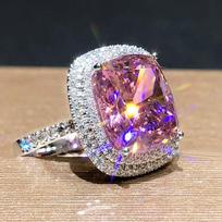 Square Halo Micro Pave Ring Featuring Large Cushion Cut Center Stone with Surrounding Small Stones in Sterling Silver Band for Women 10 sidabras