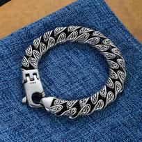 Vintage Chinese Tang Grass Pattern Bracelet for Men, Creative Dragon Design Hip Hop Streetwear Personalized Men's Jewelry Gift 18CM