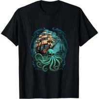 Octopus Kraken Pirate Ship Sailing T-Shirt S įvairiaspalvis