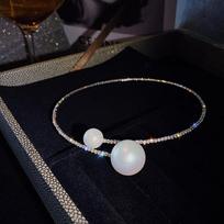 Diamond & Pearl Open Collar Choker Necklace - Japanese & Korean Style