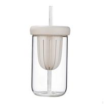 Bubble Tea Cup for Smoothies Glass Tumbler with Infuser Iced Coffee Reusable Cartoon Wide White 450ml white