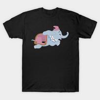 Men Black Print T-shirt Dumbo Ride No-Cut Heat Transfer Print Cotton Tshirt L