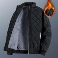 Winter Men Fashion Diamond Pattern Fleece Lined Jacket Casual Outwear Men Thermal Warm Coats Clothing XXL