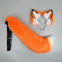 Halloween Fluffy Fox Ears & Tail Set Plush Animal Ear Tail Kitsune Cosplay Costume Accessories For Anime Convention Party 1 set orange