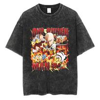 Anime OnePunch Man GYM Fitness Vintage Washed T Shirt Spring Summer Mens Women Cotton Casual Tee Harajuku Streetwear Oversized M