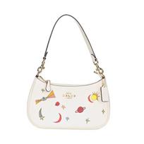 COACH Teri 24 Metal Logo Print Zip Closure Leather Shoulder Crossbody Tote Medium Women's Chalk Multicolor auksas