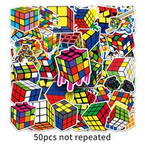 50pcs Trendy Rubik's Cube Stickers: Waterproof Decorative Stickers for Suitcases, Scooters, Laptops, and Travel Cases
