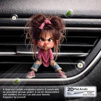 Cartoon Angry Girl 2D Acrylic Vent Mount Car Air Freshener, No Built-in Fragrance Liquid,  Nice Gift For Ladies Family Friends And Girlfriends 5cm