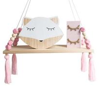 Ins Style Wall Shelf Child Decorative Shelf Hanging with Rope and Wooden Board Princess Bedroom