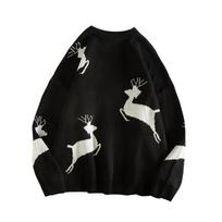 Hong Kong Style Couple Autumn Sweaters - Trendy Korean Loose Fit Lazy Pullover Knit for Men M juoda
