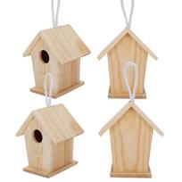 4Pcs Mini Outdoor Hanging Wooden Bird House Nests Cage Ornament for Garden Balcony