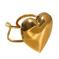 Fashionable Heart Shaped Photo Locket Rings Adjustable Open Rings Stainless Steel Texture for Youthful Women and Girls brown