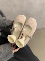Fashion Square Toe Fleece Flet Ballet Flats Woman Winter Warm Wool Mary Jane Shoes Ladies Brand Design Elegant Plush Loafers 35