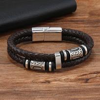 Vintage Norse Rune Viking Bracelet Cuff Bangle Wristband Gothic Hand  Gifts Double Layer Braid Leather Bracelets for Men 21.5cm ruda