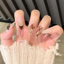 Press on Nail Short Almond Fake Nail French Full Cover Acrylic False Nail Bows Design Fake Nail for Women and Girls 1