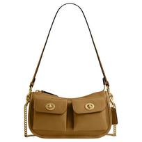 Coach Waverly 24 Double Turnlock Natural Pebble Leather Shoulder Bag Medium Women shoulder bag Olive CDZ20-B4YTH Basic Set (Bag+Dust Bag)