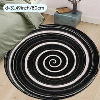 Black White Spiral Round Rug Modern Minimalist Flannel Floor Mat for Living Room Study Area Geometric Non Slip Washable Carpet 60cm