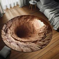 3D Mountain Hole Printed Rug Mountain Tunnel Illusion Round Carpet Rustic Rock 3D Printed Rug Nature Cave Hole Round Area Rug 40x40cm
