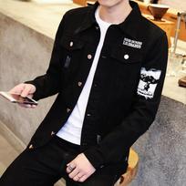 Autumn Men's Fashion Embroidered Casual Lapel Denim Jacket M