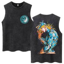 Anime Jojo Bizarre Adventure Brando Washed Tank Tops Men Women Vintage Vests Loose Cotton Sleeveless Tshirt S blue