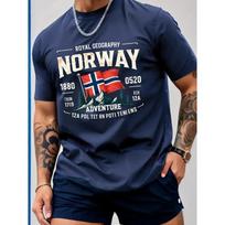 Navy Blue Norway Country Map Graphic Cotton TShirt Casual Athletic Streetwear Fit Men Muscle Gym Workout Fitness Adventure Style S juoda