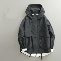 Men's Spring Casual Windproof Hooded Jacket Autumn Loose-Fit Vintage Pocket Coat M