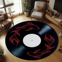 Round Vinyl Record Carpet Red Center Rug White Stars Mat Home Decoration Vintage Music Non-Slip Soft Floor Mat for Kids Room 80cm x 80cm