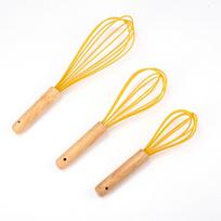Baking Home Cream Stirring Wooden Handle Silicone Heat Resistant Frother Egg Beater Blender Whisk Mixer