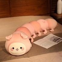 Caterpillar Plush Hugging Pillow - Soft Long Body Cushion for Sleep & Back Support 80 cm rožinė