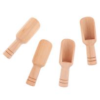 4Pcs Wooden&Mini Spoon Spice Spoon Sugar Tea Coffee Scoop Small Condiment Spoon beige