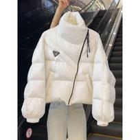 Cotton Women Winter Warm Short Puff Jacket Korean Design Irregular Cotton Coat Trend Loose Thicken Parkas Tide Black White M
