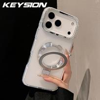 KEYSION Magnetic Jewelled Case for iPhone 16 17 Pro Max Air 16 Plus Transparent Matte TPU+PC Shockproof Ring Stand Phone Cover for iPhone 17 balta