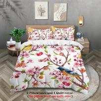 3pcs Spring Themed Bird and Flower Printed Bedding SetFor Bedroom Guest Room (1*Duvet Cover + 2*Pillowcase NO Core) EU Twin(135x200cm)