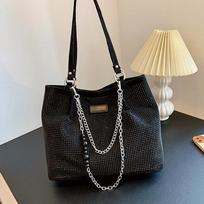Luxury Rhinestone Bucket Tote Bag Women Fashion Large Capacity Handle Shopping Shoulder Bag KTB 34x11x26cm šalta juoda spalva