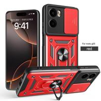 Kameros apsauga Šarvuotas Smūgiams atsparus Magnetinis žiedas Stovas Laikiklis Dėklas Motorola Moto G05 Sukamas laikiklis 360° Galinis dangtelis For Moto G05 raudona