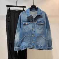 Men's Retro Japanese Distressed Denim Jacket - Unisex Streetwear Loose Casual Style XL
