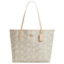 COACH City 33 Classic Print Coated Canvas Tote Bag Shoulder Bag Large Women's Gold and Ivory auksas
