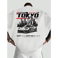 European Size Tokyo Racing Culture  Printed Men's T-Shirt - Street Style Short Sleeve, Loose Fit Crew Neck Top, Casual Trendy Wear, Holiday Gift S balta